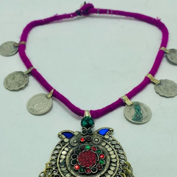 Pendant Necklace With Coins, Vintage Tribal Pendant Necklace, - Picture 3 of 8